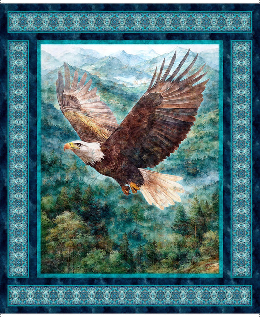Skyward Eagle Panel Multi Blue Bird Fabric - 32004 - QT Fabrics Quilting Cotton Fabric