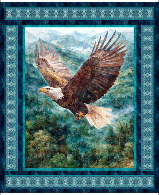 Skyward Eagle Panel Multi Blue Bird Fabric - 32004 - QT Fabrics Quilting Cotton Fabric