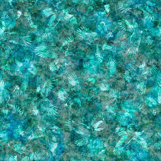 Image of Skyward Eagle Tonal Turquoise quilting cotton fabric by Morris Creative Group for QT Fabrics. Features printed texture on a blue background. Cute Little Fabric Shop.