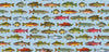 Image of The Lure of Fishing Fish Set Blue quilting cotton fabric by JQ Licensing for QT Fabrics. Features fish on a blue background. Cute Little Fabric Shop.