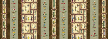 Image of The Lure of Fishing Border Stripe Sage Brown quilting cotton fabric by JQ Licensing for QT Fabrics. Features stripes on a brown and green background. Cute Little Fabric Shop.