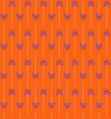 Image of Ghost Tales Spider Stripe Orange quilting cotton fabric by Michael Zindell for QT Fabrics. Features stripes and spiders on an orange background. Cute Little Fabric Shop.