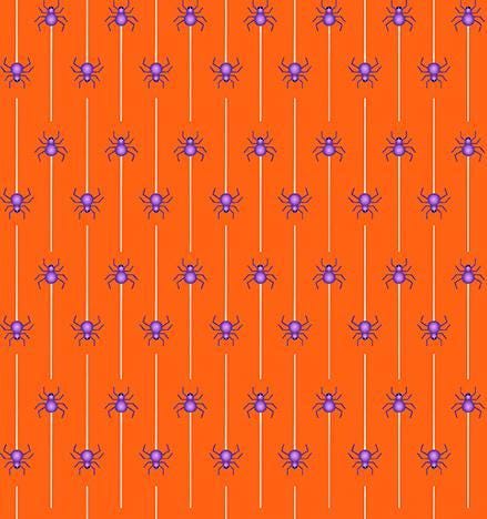 Image of Ghost Tales Spider Stripe Orange quilting cotton fabric by Michael Zindell for QT Fabrics. Features stripes and spiders on an orange background. Cute Little Fabric Shop.