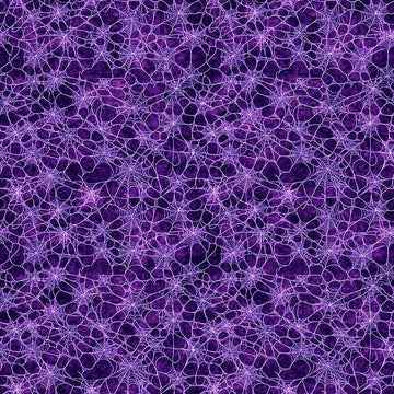 Image of Witchypoo Spiderwebs Purple quilting cotton fabric by Morris Creative Group for QT Fabrics. Features spiderwebs on a purple background. Cute Little Fabric Shop.
