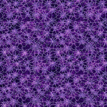 Image of Witchypoo Spiderwebs Purple quilting cotton fabric by Morris Creative Group for QT Fabrics. Features spiderwebs on a purple background. Cute Little Fabric Shop.