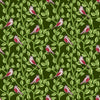Image of Tangled Gardens Birds Hunter quilting cotton fabric by Diane Labombarbe for Riley Blake Designs. Features birds and leaves on a green background. Cute Little Fabric Shop.