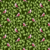 Image of Tangled Gardens Birds Hunter quilting cotton fabric by Diane Labombarbe for Riley Blake Designs. Features birds and leaves on a green background. Cute Little Fabric Shop.
