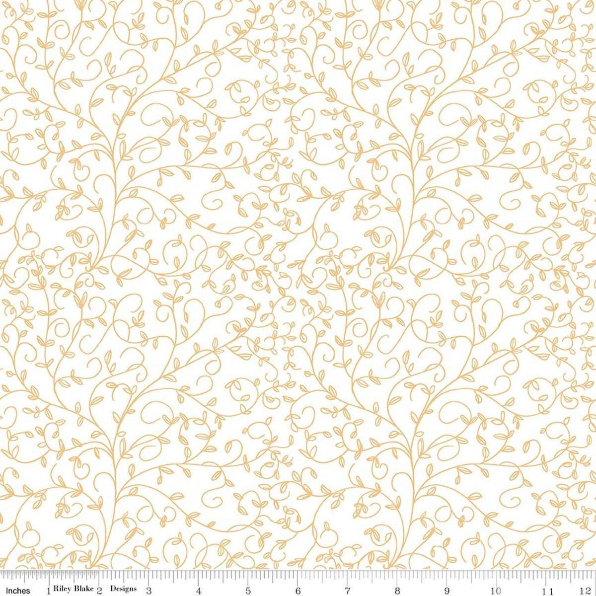 Image of Tangled Gardens Vines Cream quilting cotton fabric by Diane Labombarbe for Riley Blake Designs. Features leaves on a white background. Cute Little Fabric Shop.