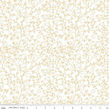 Image of Tangled Gardens Vines Cream quilting cotton fabric by Diane Labombarbe for Riley Blake Designs. Features leaves on a white background. Cute Little Fabric Shop.