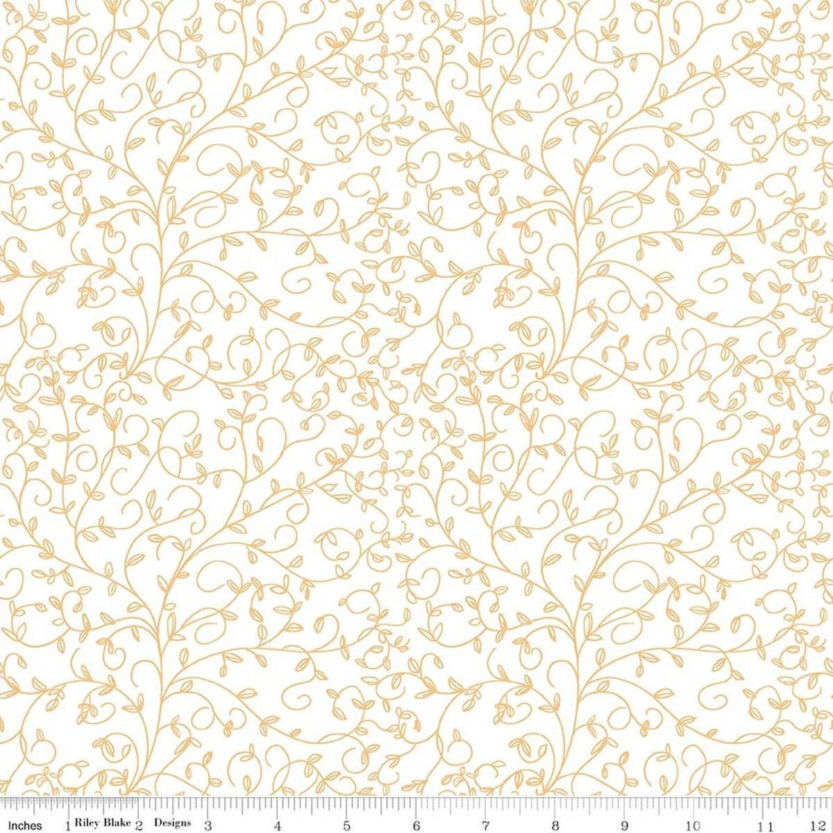 Image of Tangled Gardens Vines Cream quilting cotton fabric by Diane Labombarbe for Riley Blake Designs. Features leaves on a white background. Cute Little Fabric Shop.