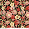 Image of Tangled Gardens Main Black quilting cotton fabric by Diane Labombarbe for Riley Blake Designs. Features flowers on a black background. Cute Little Fabric Shop.