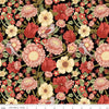 Image of Tangled Gardens Main Black quilting cotton fabric by Diane Labombarbe for Riley Blake Designs. Features flowers on a black background. Cute Little Fabric Shop.