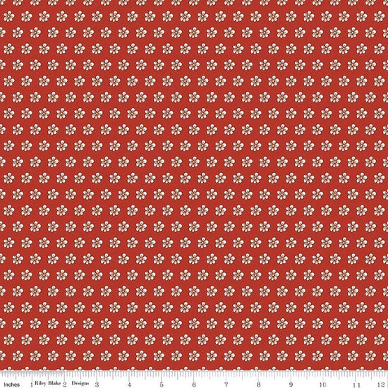 Image of Tangled Gardens Flowers Red quilting cotton fabric by Diane Labombarbe for Riley Blake Designs. Features flowers on a red background. Cute Little Fabric Shop.