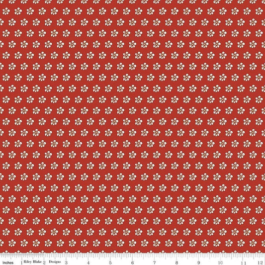 Image of Tangled Gardens Flowers Red quilting cotton fabric by Diane Labombarbe for Riley Blake Designs. Features flowers on a red background. Cute Little Fabric Shop.