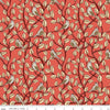 Image of Tangled Gardens Birds Sunset quilting cotton fabric by Diane Labombarbe for Riley Blake Designs. Features birds and leaves on an orange background. Cute Little Fabric Shop.