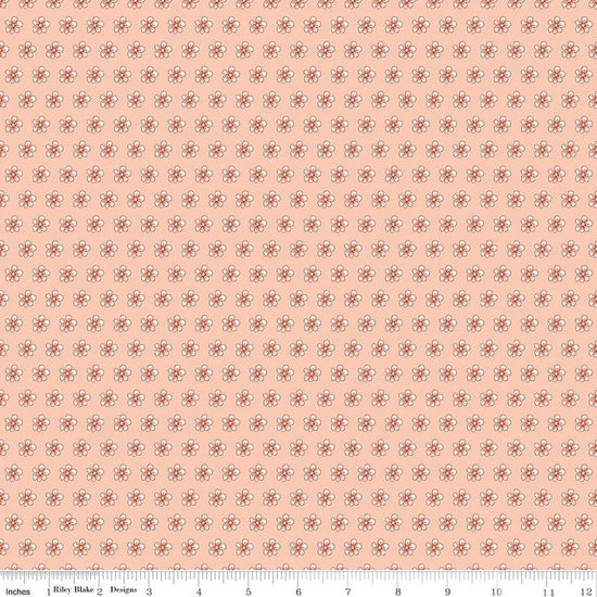 Image of Tangled Gardens Flowers Blush quilting cotton fabric by Diane Labombarbe for Riley Blake Designs. Features flowers on a pink background. Cute Little Fabric Shop.