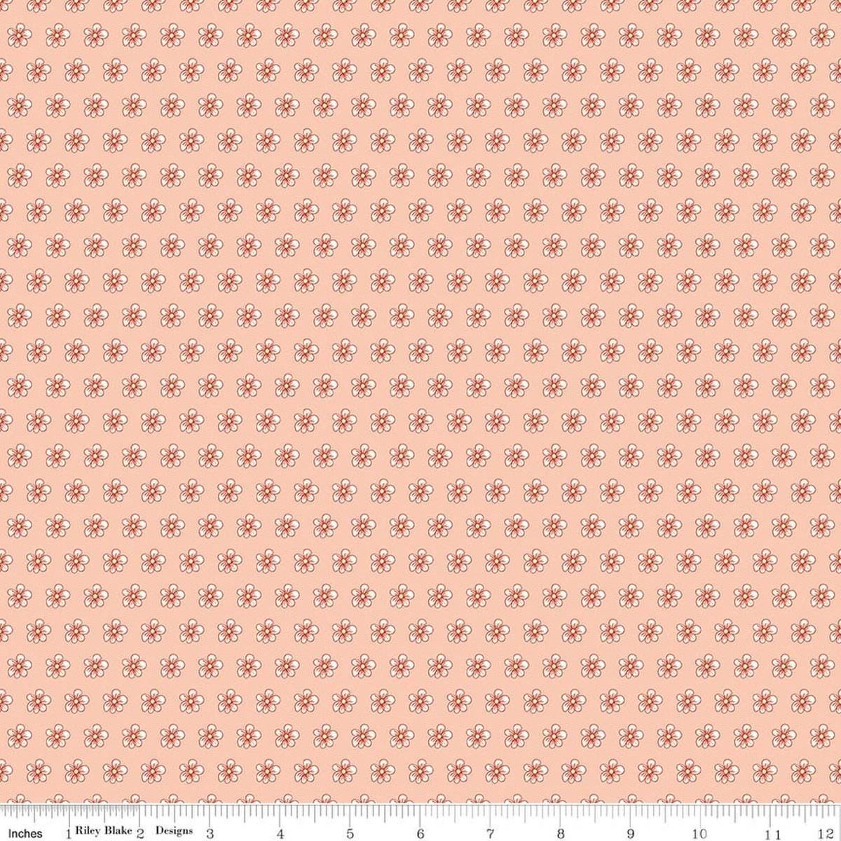 Image of Tangled Gardens Flowers Blush quilting cotton fabric by Diane Labombarbe for Riley Blake Designs. Features flowers on a pink background. Cute Little Fabric Shop.