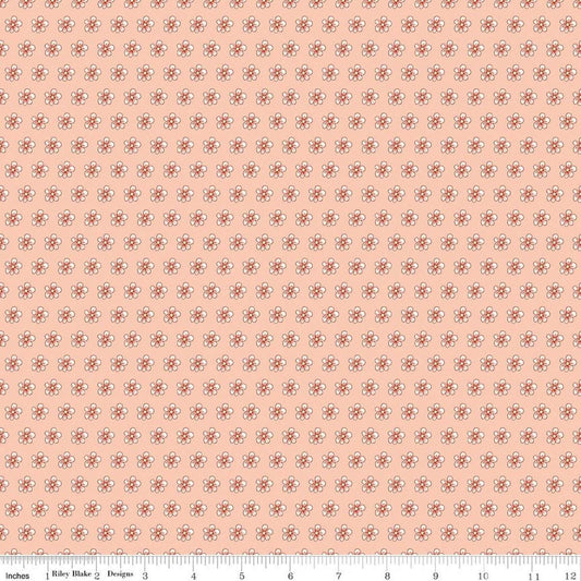 Image of Tangled Gardens Flowers Blush quilting cotton fabric by Diane Labombarbe for Riley Blake Designs. Features flowers on a pink background. Cute Little Fabric Shop.