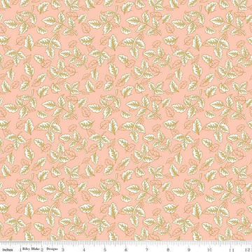 Image of Tangled Gardens Leaves Blush quilting cotton fabric by Diane Labombarbe for Riley Blake Designs. Features leaves on a pink background. Cute Little Fabric Shop.