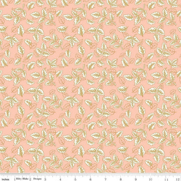 Image of Tangled Gardens Leaves Blush quilting cotton fabric by Diane Labombarbe for Riley Blake Designs. Features leaves on a pink background. Cute Little Fabric Shop.