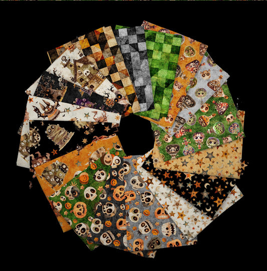 A Haunting We Will Go Fat Quarter Bundle Halloween Fabric - FATQU HWWG 3PKJ - 17-Piece Precut - QT Fabrics Quilting Cotton Fabric