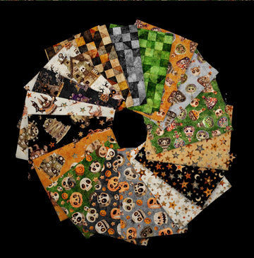 A Haunting We Will Go Fat Quarter Bundle Halloween Fabric - FATQU HWWG 3PKJ - 17-Piece Precut - QT Fabrics Quilting Cotton Fabric