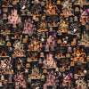 Image of A Haunting We Will Go Haunted Landscape Charcoal quilting cotton fabric by Morris Creative Group for QT Fabrics. Features houses on a black background. Cute Little Fabric Shop.