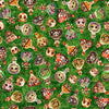 Image of A Haunting We Will Go Potions Green quilting cotton fabric by Morris Creative Group for QT Fabrics. Features potions and skulls on a green background. Cute Little Fabric Shop.