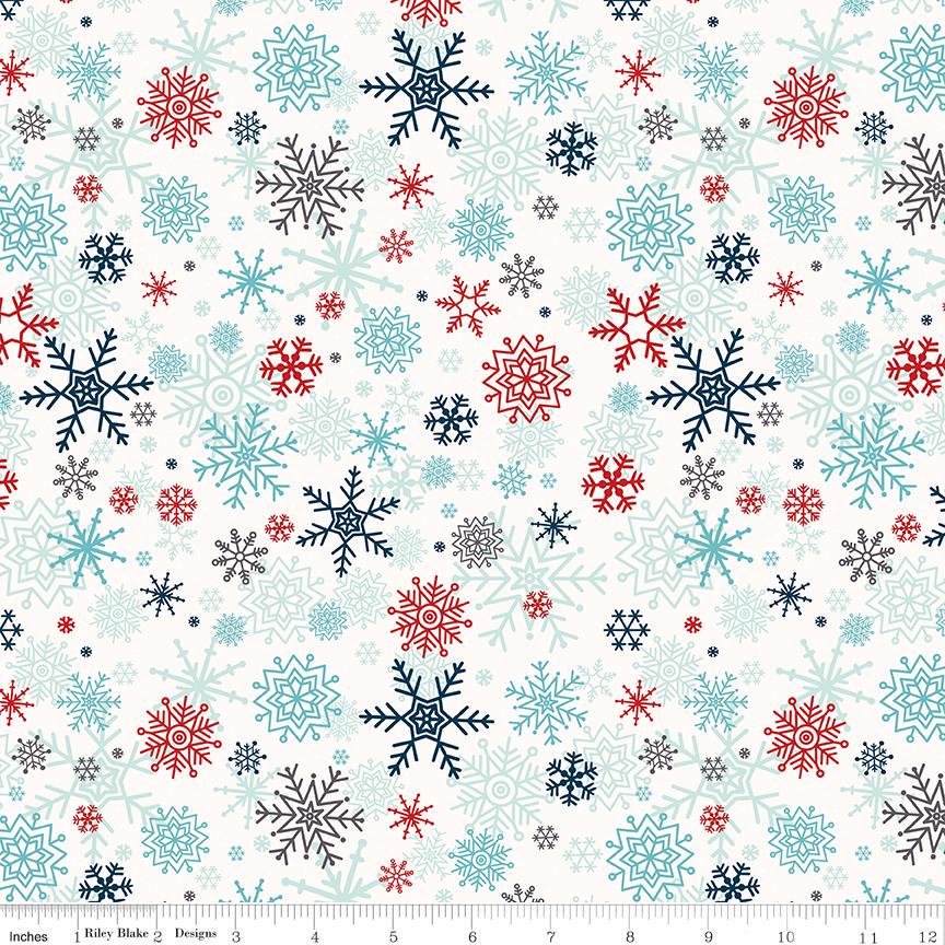 Image of A Perfect Winter Snowflakes White quilting cotton fabric by Lori Whitlock for Riley Blake Designs. Features snowflakes on a white background. Cute Little Fabric Shop.