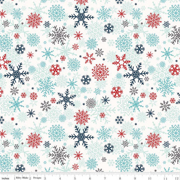 Image of A Perfect Winter Snowflakes White quilting cotton fabric by Lori Whitlock for Riley Blake Designs. Features snowflakes on a white background. Cute Little Fabric Shop.