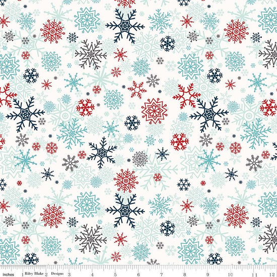 Image of A Perfect Winter Snowflakes White quilting cotton fabric by Lori Whitlock for Riley Blake Designs. Features snowflakes on a white background. Cute Little Fabric Shop.
