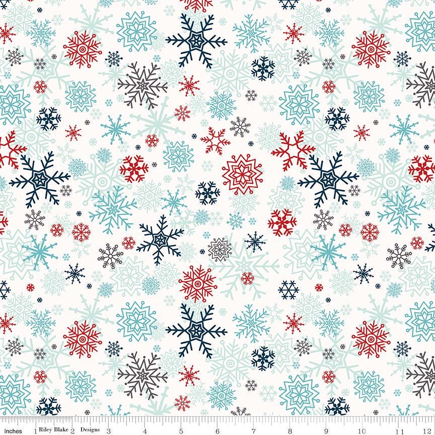 Image of A Perfect Winter Snowflakes White quilting cotton fabric by Lori Whitlock for Riley Blake Designs. Features snowflakes on a white background. Cute Little Fabric Shop.
