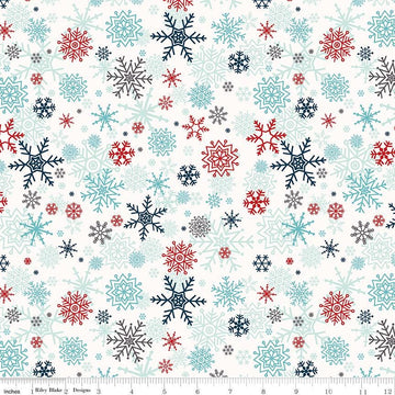 Image of A Perfect Winter Snowflakes White quilting cotton fabric by Lori Whitlock for Riley Blake Designs. Features snowflakes on a white background. Cute Little Fabric Shop.