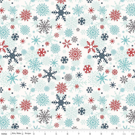 Image of A Perfect Winter Snowflakes White quilting cotton fabric by Lori Whitlock for Riley Blake Designs. Features snowflakes on a white background. Cute Little Fabric Shop.