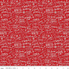 Image of A Perfect Winter Text Red quilting cotton fabric by Lori Whitlock for Riley Blake Designs. Features words on a red background. Cute Little Fabric Shop.