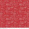 Image of A Perfect Winter Text Red quilting cotton fabric by Lori Whitlock for Riley Blake Designs. Features words on a red background. Cute Little Fabric Shop.