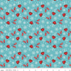 Image of A Perfect Winter Cocoa Blue quilting cotton fabric by Lori Whitlock for Riley Blake Designs. Features snowflakes, gloves, and mugs on a blue background. Cute Little Fabric Shop.