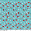 Image of A Perfect Winter Cocoa Blue quilting cotton fabric by Lori Whitlock for Riley Blake Designs. Features snowflakes, gloves, and mugs on a blue background. Cute Little Fabric Shop.