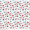 Image of A Perfect Winter Cocoa White quilting cotton fabric by Lori Whitlock for Riley Blake Designs. Features snowflakes, mugs, and gloves on a white background. Cute Little Fabric Shop.