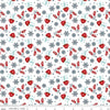 Image of A Perfect Winter Cocoa White quilting cotton fabric by Lori Whitlock for Riley Blake Designs. Features snowflakes, mugs, and gloves on a white background. Cute Little Fabric Shop.
