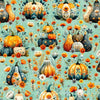 Image of Harvest Hollow Pumpkin Patch Dusty Aqua quilting cotton fabric by Morris Creative Group for QT Fabrics. Features pumpkins on a blue background. Cute Little Fabric Shop.