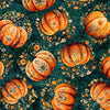 Image of Harvest Hollow Tossed Pumpkins Teal quilting cotton fabric by Morris Creative Group for QT Fabrics. Features pumpkins on a blue background. Cute Little Fabric Shop.