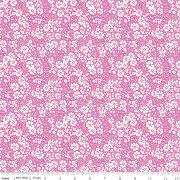 Image of Chasing Rainbows Everbloom Pink quilting cotton fabric by Leslie Ryan for Riley Blake Designs. Features flowers on a pink background. Cute Little Fabric Shop.