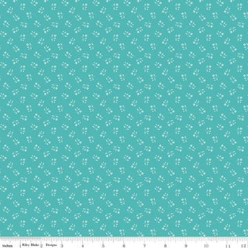 Image of Chasing Rainbows Scattered Stems Cottage quilting cotton fabric by Leslie Ryan for Riley Blake Designs. Features flowers on a blue background. Cute Little Fabric Shop.