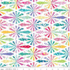 Image of Chasing Rainbows Cheater Print Multi quilting cotton fabric by Leslie Ryan for Riley Blakes Designs. Features diamonds on a white background. Cute Little Fabric Shop.