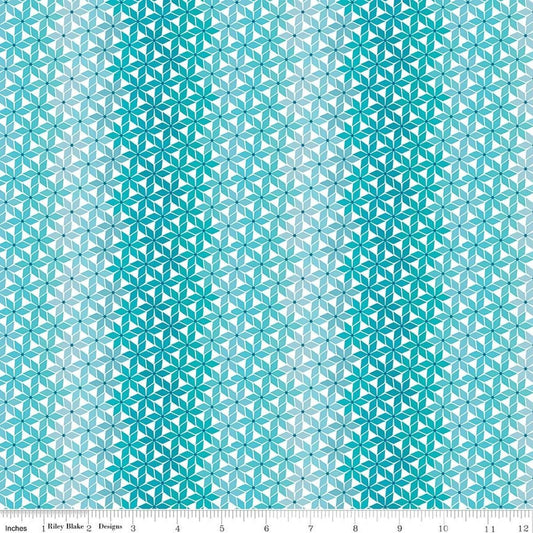 Image of Chasing Rainbows Stellar Aqua Weave quilting cotton fabric by Leslie Ryan for Riley Blake Designs. Features stars on a blue background. Cute Little Fabric Shop.