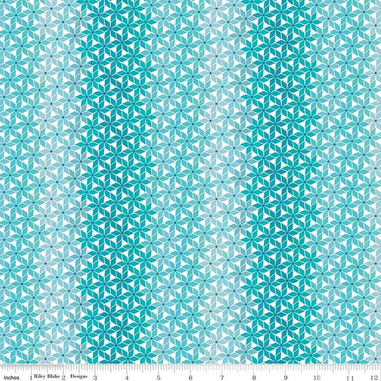 Image of Chasing Rainbows Stellar Aqua Weave quilting cotton fabric by Leslie Ryan for Riley Blake Designs. Features stars on a blue background. Cute Little Fabric Shop.