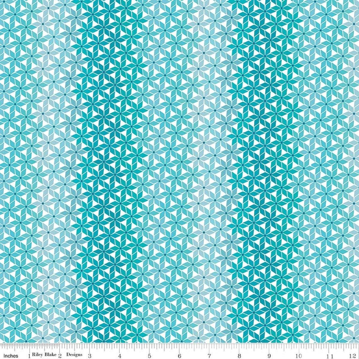 Image of Chasing Rainbows Stellar Aqua Weave quilting cotton fabric by Leslie Ryan for Riley Blake Designs. Features stars on a blue background. Cute Little Fabric Shop.
