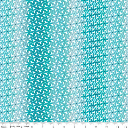 Image of Chasing Rainbows Stellar Aqua Weave quilting cotton fabric by Leslie Ryan for Riley Blake Designs. Features stars on a blue background. Cute Little Fabric Shop.