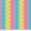Image of Chasing Rainbows Stellar Weave Rainbow quilting cotton fabric by Leslie Ryan for Riley Blake Designs. Features stars on a rainbow background. Cute Little Fabric Shop.